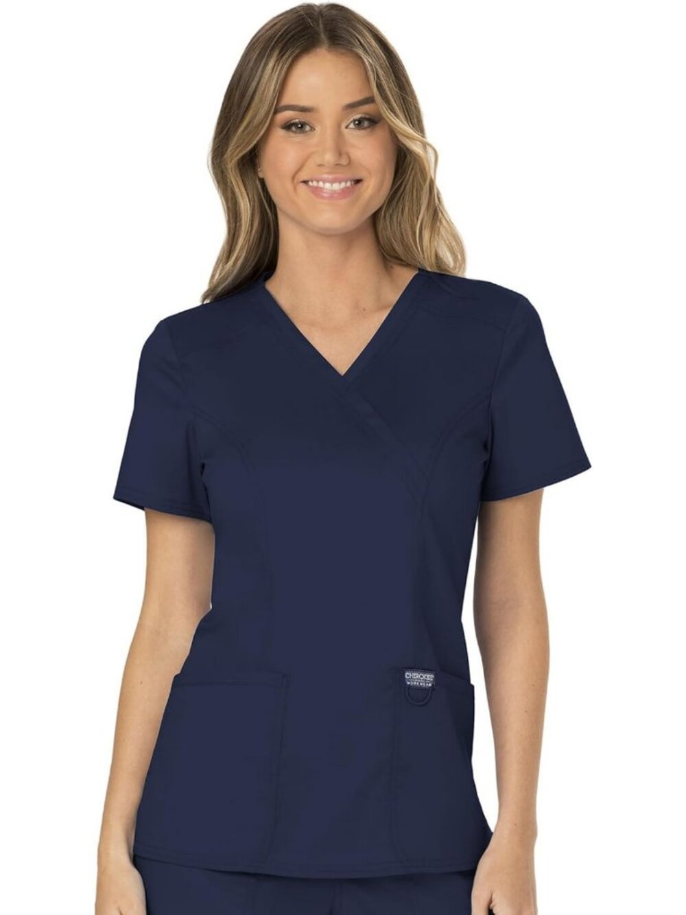 Women's Mock Wrap Scrubs Top with 3 Pockets, Soft 2-Way Stretch, Durable Fabric